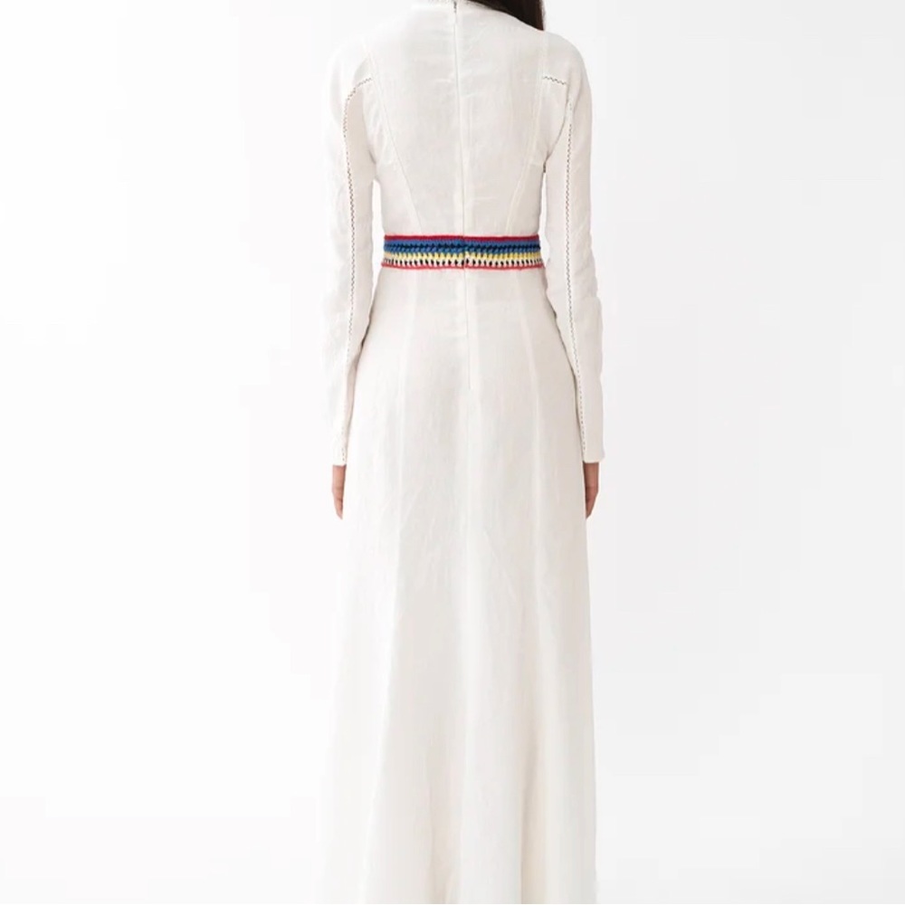 CHLOE WHITE MAXI DRESS WITH  MULTICOLOR WAIST DETAILING SIZE 10